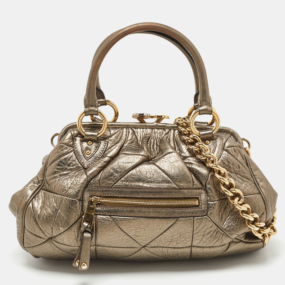 MARC JACOBS Gold Crinkled Leather Stam Satchel - Picture 1 of 8